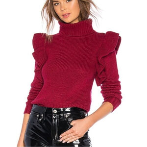 LPA Barcelona Maroon Red Ruffle Sweater turtleneck women's size XL